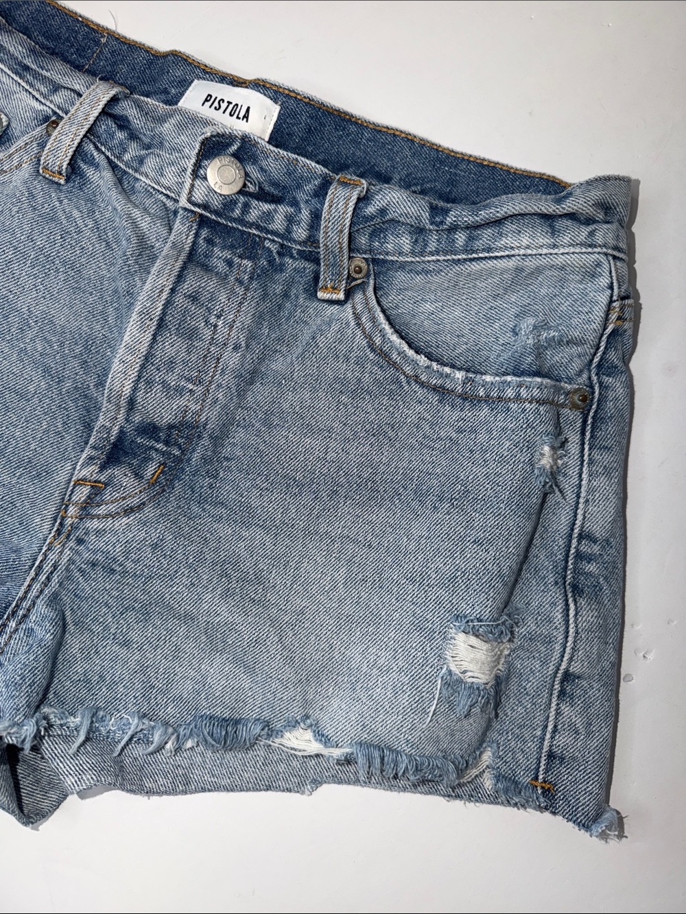 pistola Light Blue Distressed Frayed Hem Denim Shorts Women’s size 29 - Picture 4 of 9